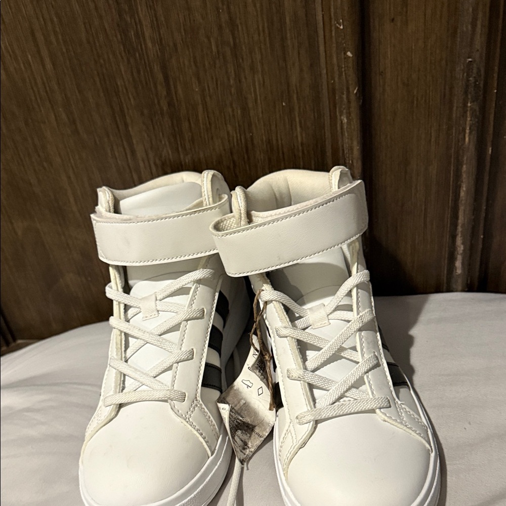 adidas White High-Top Kids Sneakers with Ankle Strap